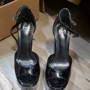 Marc Fisher Glossy Black Strappy Heels